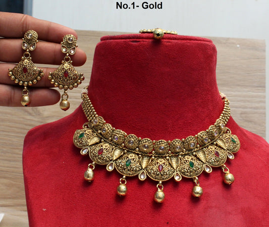 Indian Gold  Jewellery  temple Jewellery necklace set/Gold finish necklace Set Bollywood Style Gold Finish South Indian bridal Jewellery