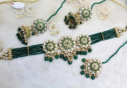 kundan Choker Set Necklace Earrings Set/Gold white green choker set Indian Jewellery Necklace Set/Indian Choker Set