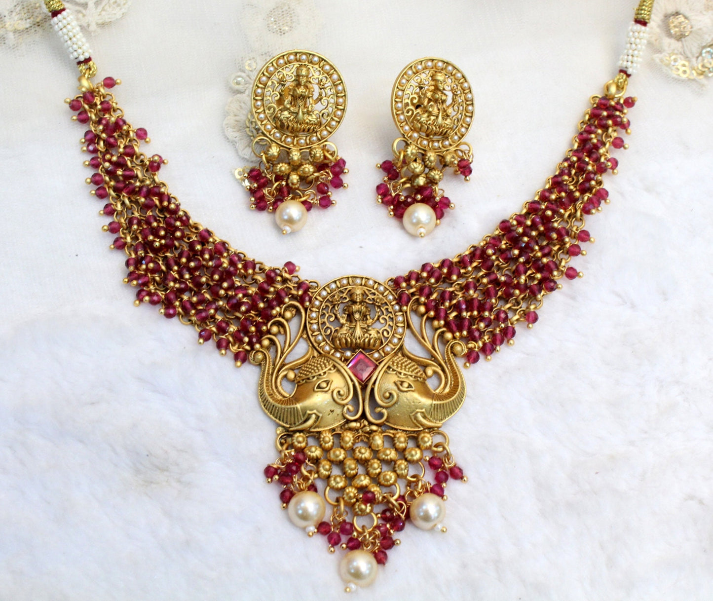 Indian Gold   Jewellery Necklace set/ Gold mat finish ruby Necklace Set Bollywood Style Gold Finish South Indian bridal Jewellery