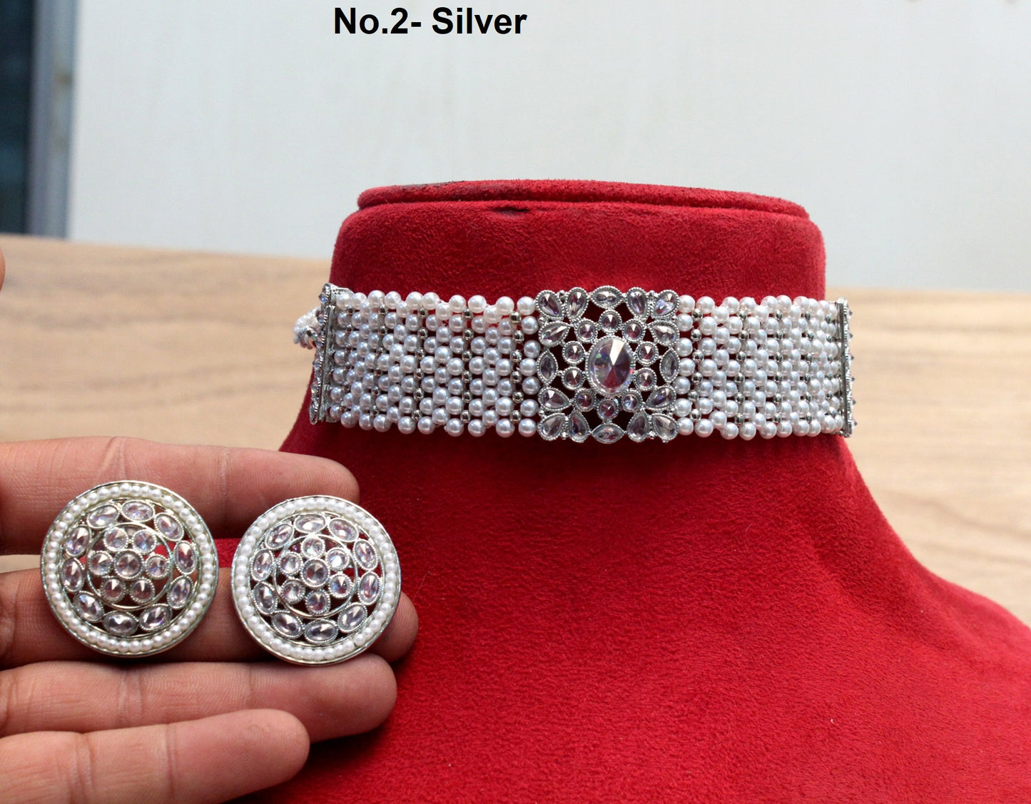 Indian  Jewellery Choker Set/Dark Gold, Silver choker Studs Earrings Set/Gold Bollywood Necklace Set Jewellery