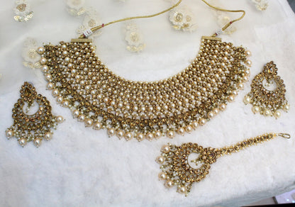 Necklace Set Indian Jewelry Jewellery Bridal dark Gold Necklace Earrings Tikka Tika Set/Indian necklace nisha Set