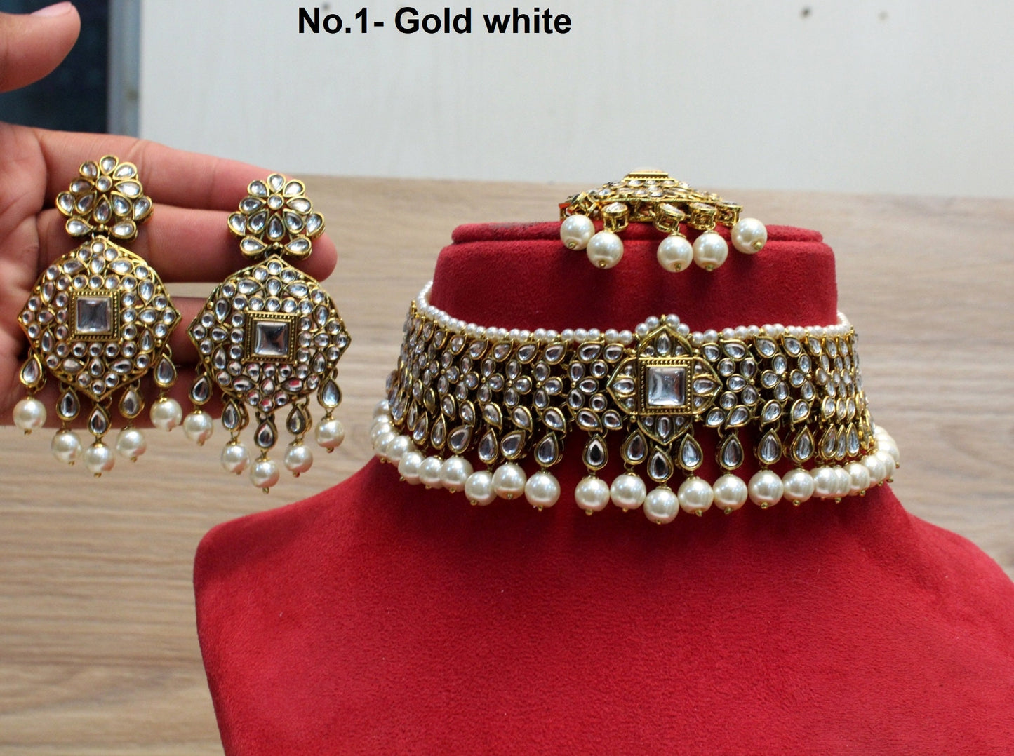 kundan Choker Set Necklace Earrings Set/Grey, sky blue, peach, maroon party choker set Indian Jewellery