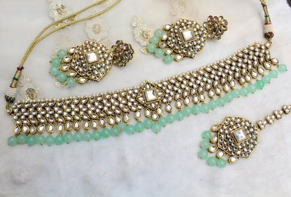 kundan Choker Set Necklace Earrings Set/Grey, sky blue, peach, maroon party choker set Indian Jewellery