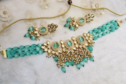 Sea green kundan Choker Set Necklace Earrings Set/ Sea Green choker set Indian Jewelry Necklace Set/Indian Choker Set