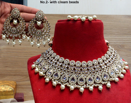 Indian jewellery/ Bridal  Necklace Set/ Bollywood Jewellery/ gold Indian clear crystals necklace set/ Bridesmaid Jewellery/Women Necklace set