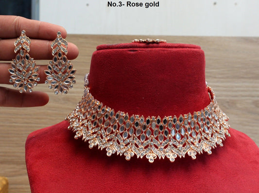 Choker Jewellery set /Rose Gold Mirror choker Necklace Set/ Bollywood Necklace Set/Indian Rose gold choker set