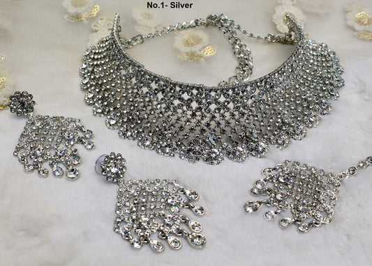 Silver Choker /Silver Choker Necklace Set/ Bollywood Rash Necklace Set/Indian choker necklace set/Silver Bridesmaid Jewellry/Women choker