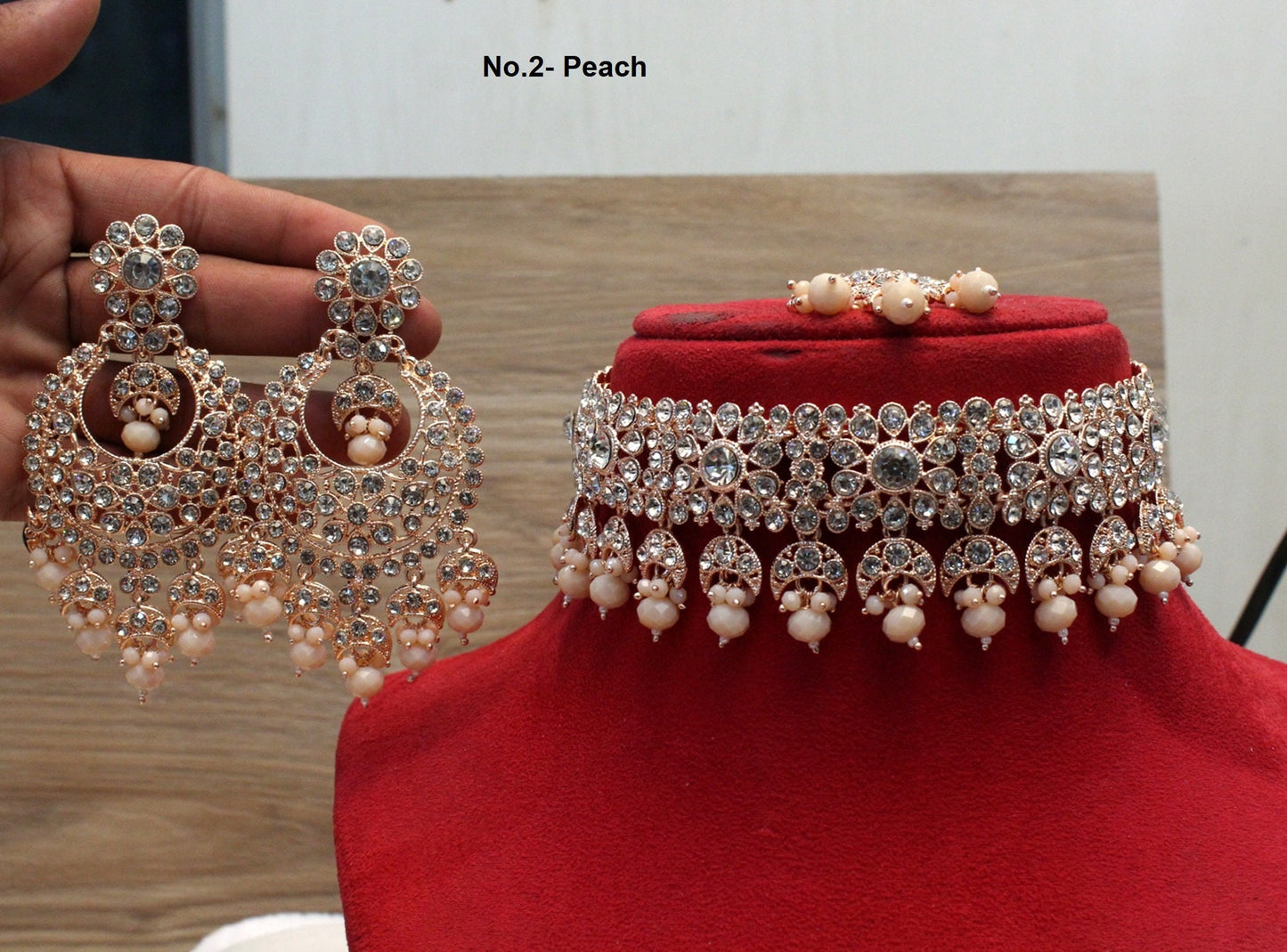 Indischer Schmuck, Rosegold Choker Halskette Tikka Set/Bollywood Halskette Set/Indisches Choker Rosegold Polnisches Halsketten Set