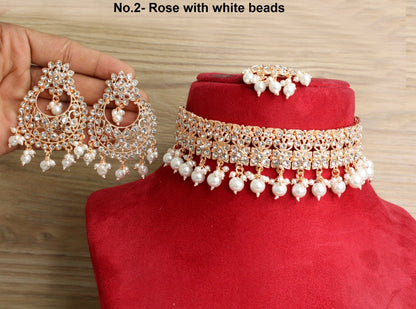 Choker Set Necklace Set/ Rose gold, Silver, Gold white Bollywood choker vinland Jewellery