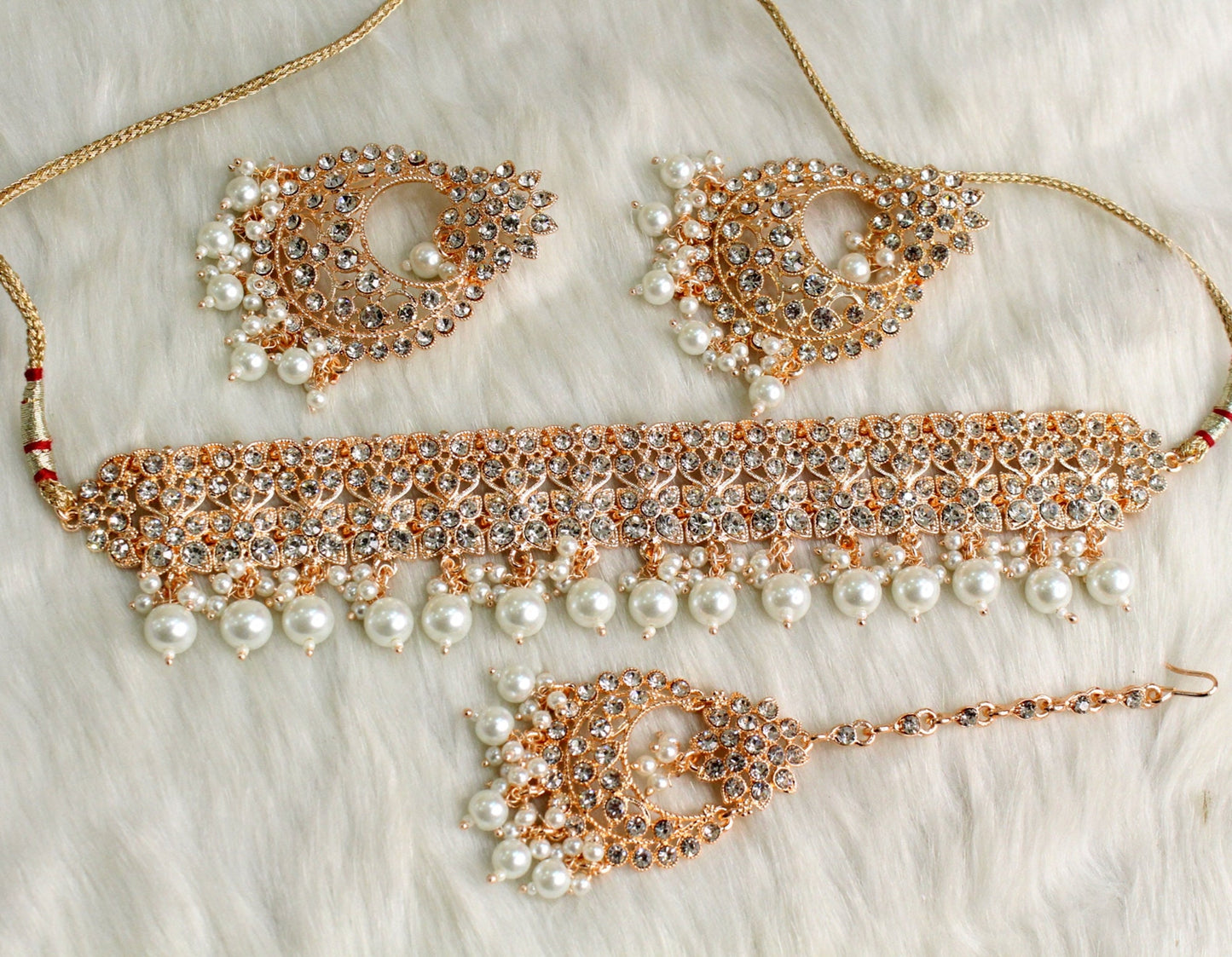 Choker Set Necklace Set/ Rose gold, Silver, Gold white Bollywood choker vinland Jewellery