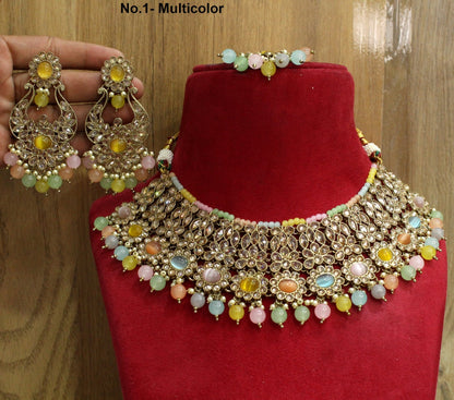 Multicolor Necklace Set Indian Jewelry Jewellery Bridal dark Gold Necklace Earrings Tikka Set/Bollywood Necklace Set/Indian necklace Set