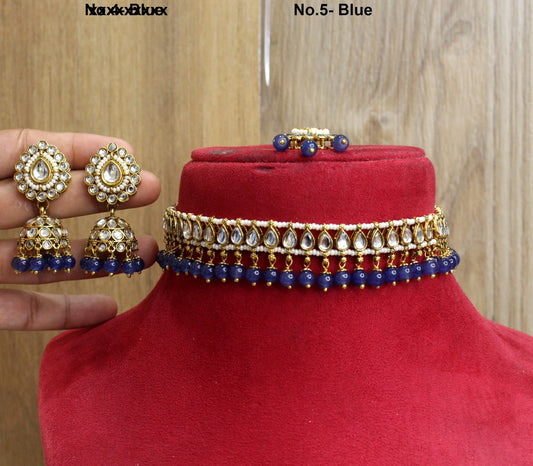 Indian  Jewellery Kundan choker set Necklace Set/Bollywood Pink, Mint, Grey choker  Necklace Jewellery Set