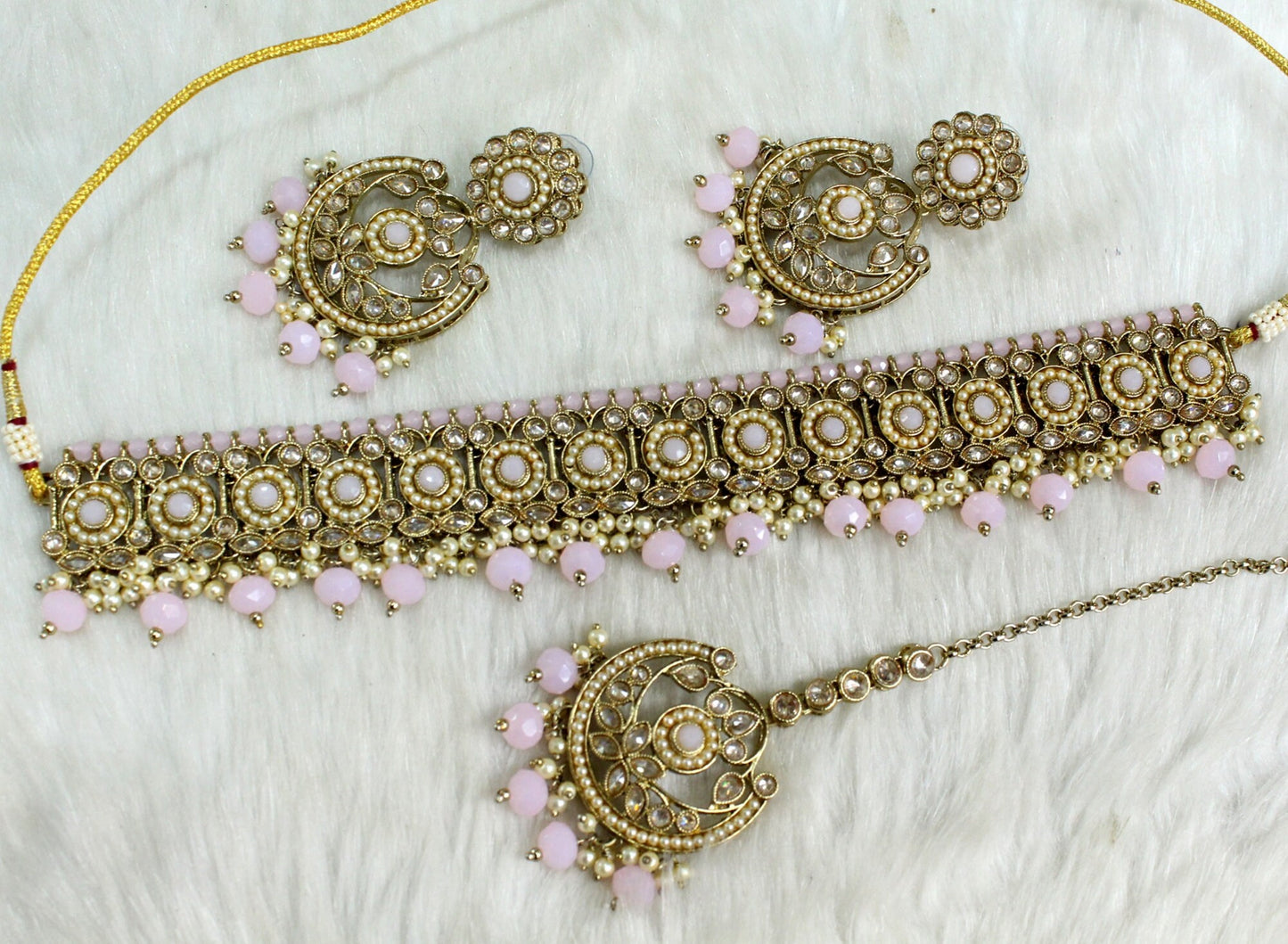 Buy Choker Set /Antique gold finish Jewellery set /Indian Pink, maroon choker necklace set/Bridesmaid Jewellery/gift for her/ Wedding jewellery set