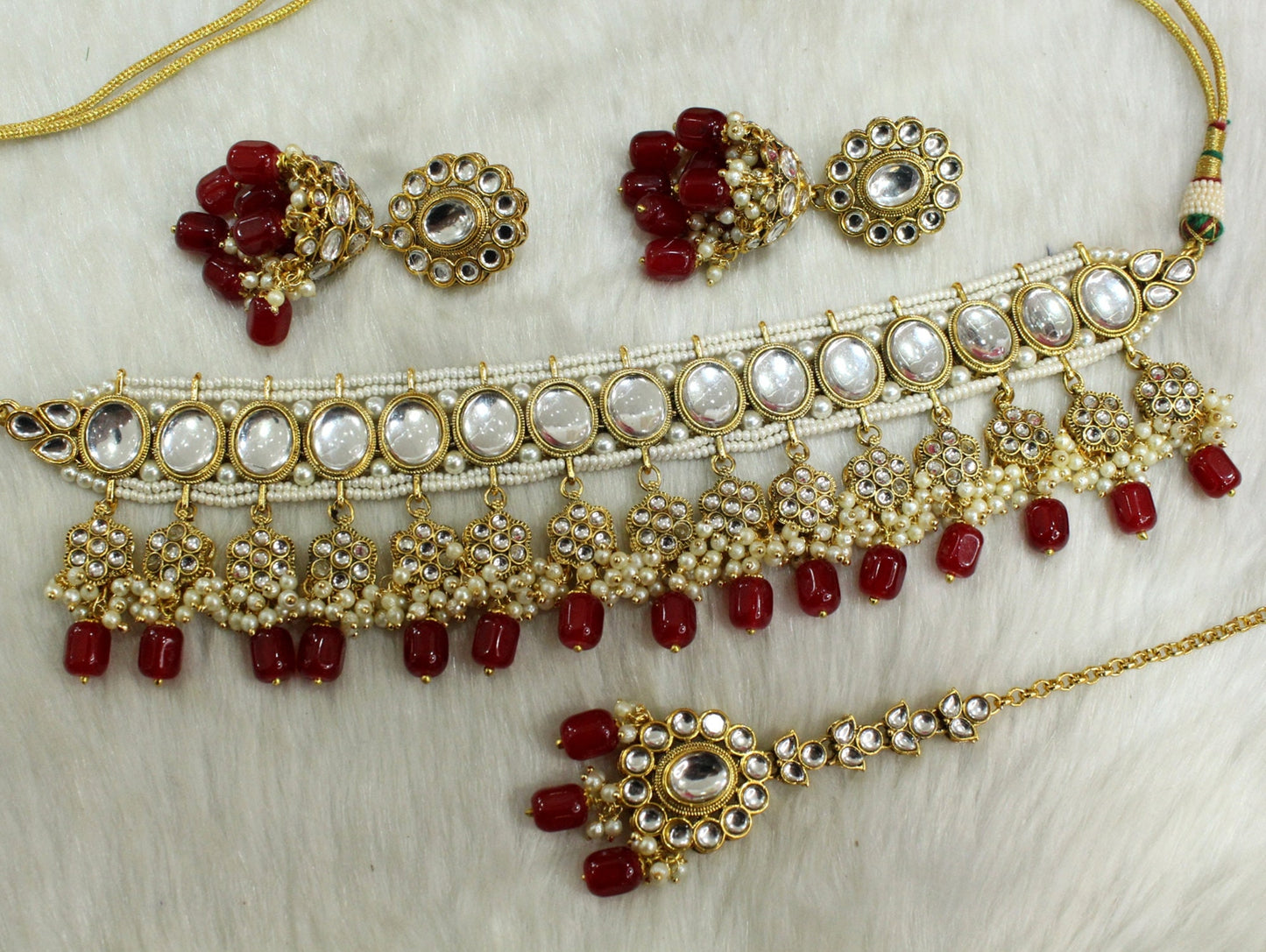 kundan Choker Set  Earrings Set/Gold green , ruby , blue , peach choker set Indian Jewelry Necklace Set/Indian green,ruby maroon Choker Set