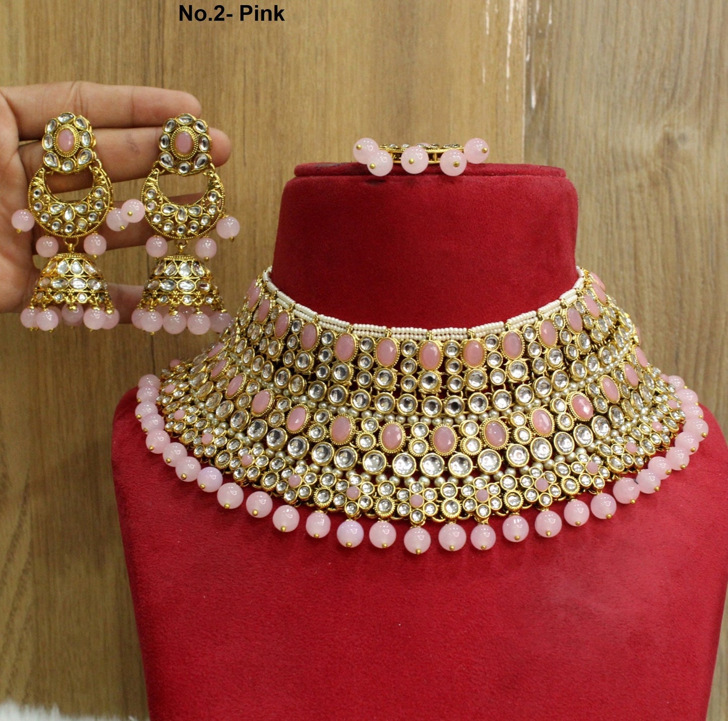 Indian  Jewellery, Ivory Gold white,Pink Kundan necklace Set Indian Wedding Semi Bridal Ethnic Bridal Necklace, bridesmaids set, Bridal set