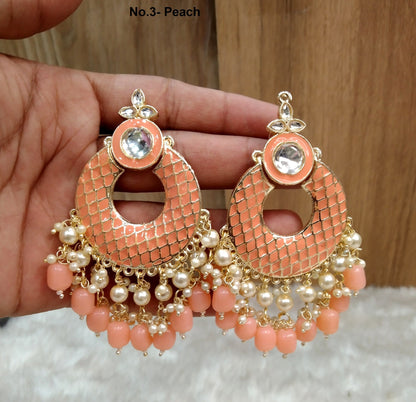 Indian Jewellery/Chandbali Indian Earrings/Indian Gold Black, Pink. grey, peach Earrings Set Jewellery/ Bollywood kudi Jewellery