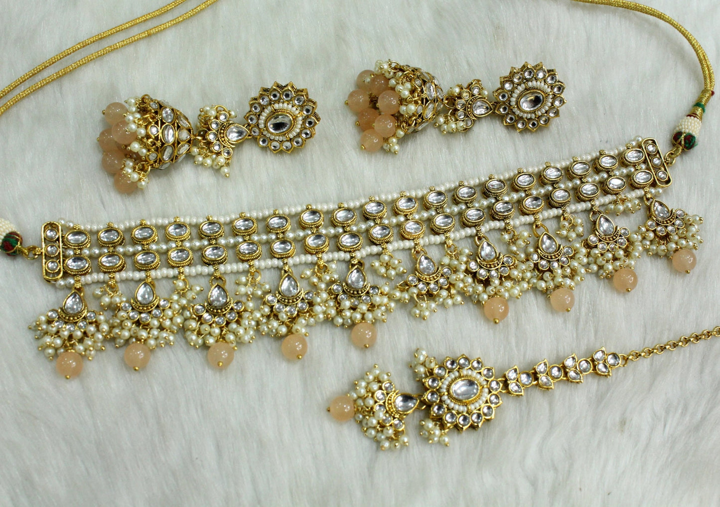 Indian  Jewellery Kundan choker set Necklace Set/Bollywood gold white, green, peach kundan choker Jewellery dragon Set