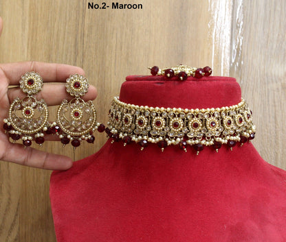 Buy Choker Set /Antique gold finish Jewellery set /Indian Pink, maroon choker necklace set/Bridesmaid Jewellery/gift for her/ Wedding jewellery set