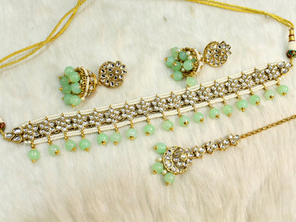 kundan Choker Set Necklace Earrings Set/Gold yellow, blue, pastel green choker set Indian Jewellery Necklace Set/Indian Choker Set