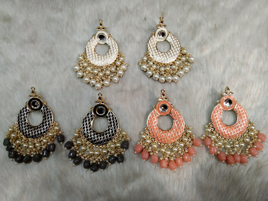 Indian Jewellery/Chandbali Indian Earrings/Indian Gold Black, Pink. grey, peach Earrings Set Jewellery/ Bollywood kudi Jewellery