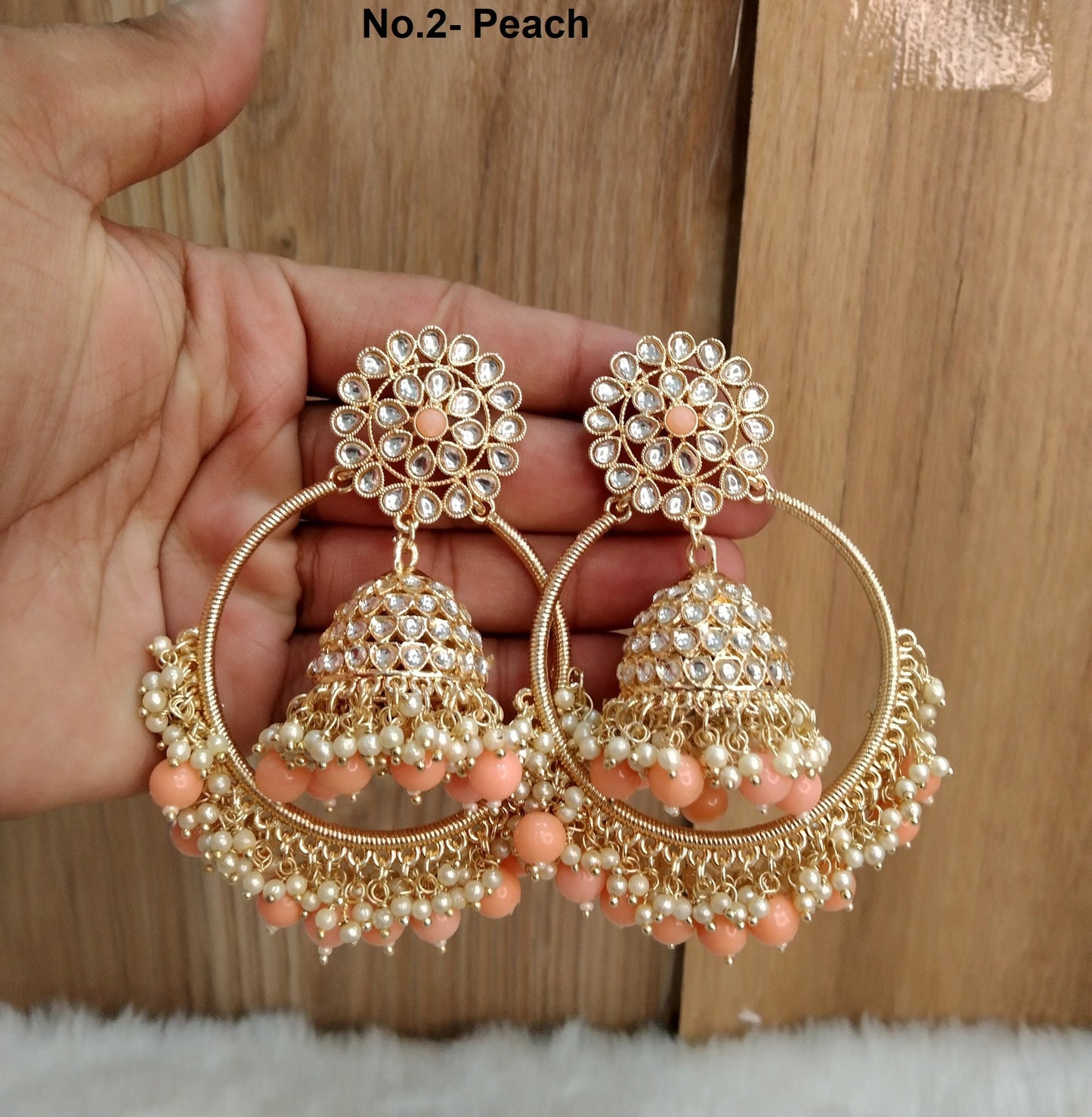 Indian Jewellery/Gold Indian Earrings Tikka Set/Indian peach, pink, Gajjri , blue chand balli  Earrings nasha Jewellery