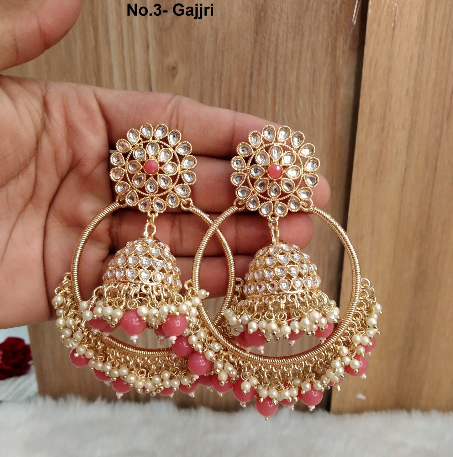 Indian Jewellery/Gold Indian Earrings Tikka Set/Indian peach, pink, Gajjri , blue chand balli  Earrings nasha Jewellery