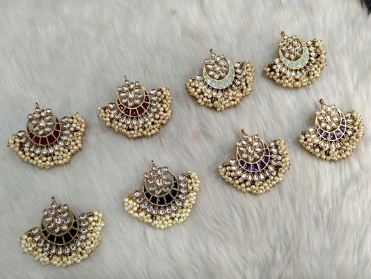 Indian Jewellery/Gold Indian Earrings Tikka Set/Indian Pastel Green, maroon,black, blue chand balli  Earrings summer Jewellery