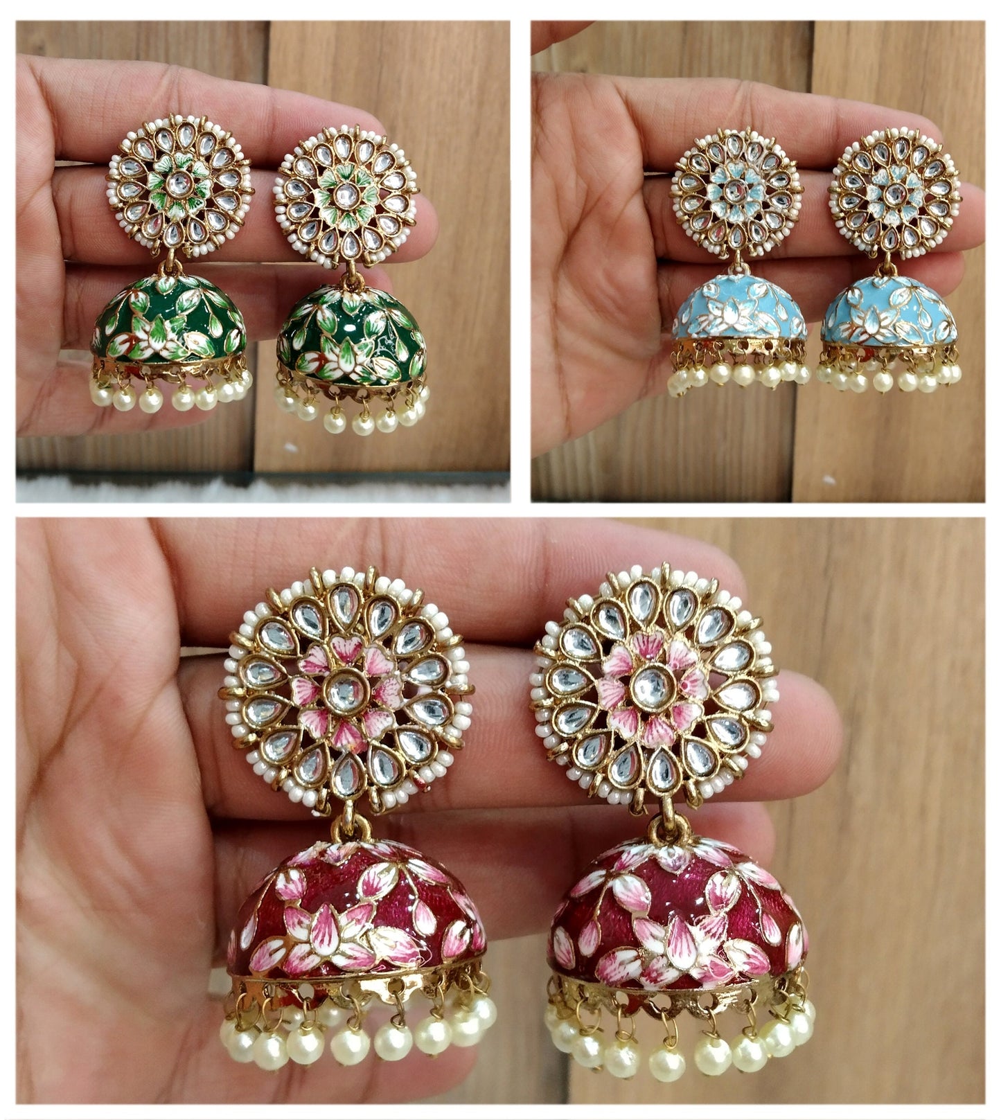 Indian Jhumka Earrings Jewelry/Punjabi Gold  Wedding Indian Jewelry Purple , marron, sky blue , green  Jhumka alone Earrings