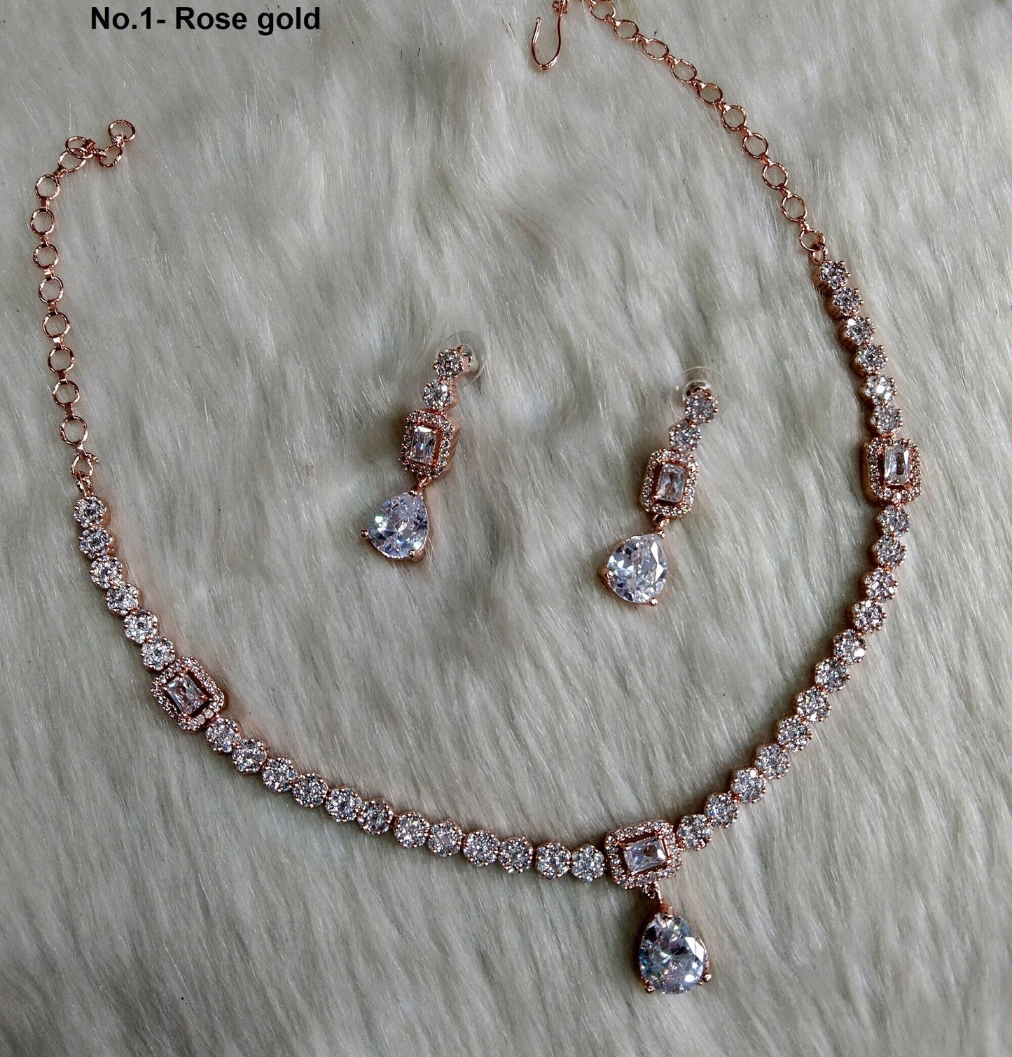 Cubic Zirconia Diamond necklace Earrings set, rose gold, silver Bridal necklace earrings jewellery raleigh utica necklace set CZ necklace set