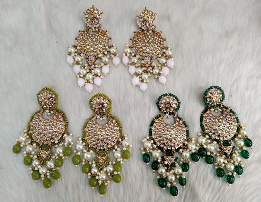 Indian Jewellery/Gold Indian Earrings Tikka Set/Indian Green, olive, pink chand balli  Earrings amtee Jewellery