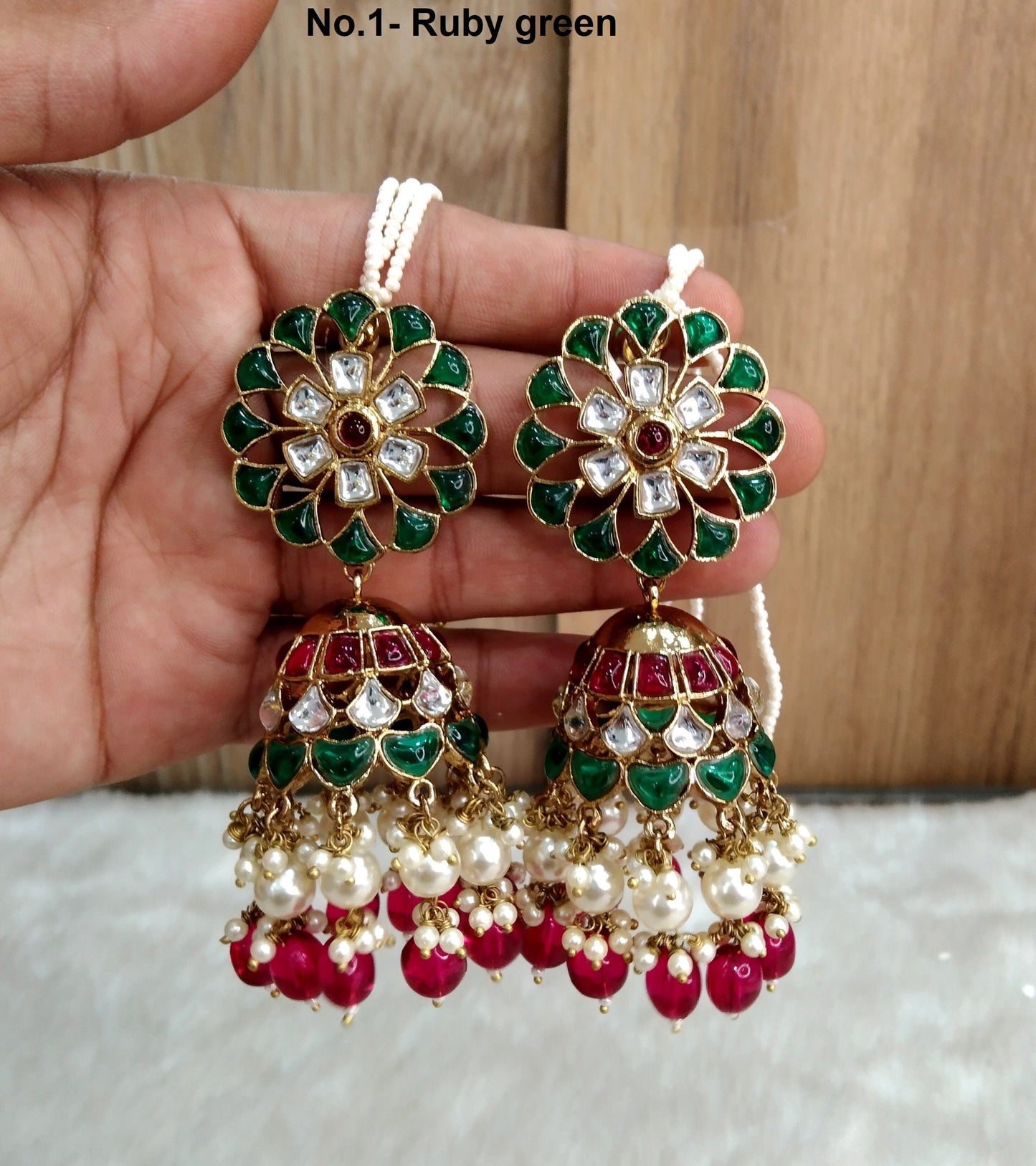 Indian Jhumka Earrings Jewellery/Punjabi Gold  Wedding Indian Jewelry ruby green , black, ruby Jhumka tiles Earrings