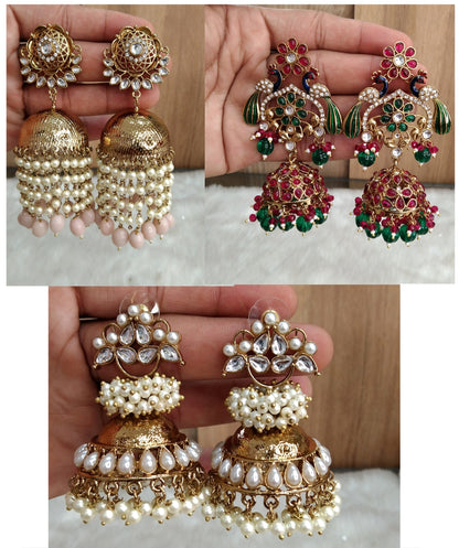 Indian Jhumka Earrings Jewelry/Punjabi Gold  Wedding Indian Jewelry ,ruby green, peach Jhumka Indain asia Earrings