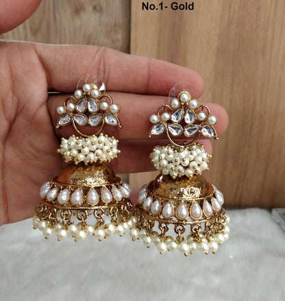 Indian Jhumka Earrings Jewelry/Punjabi Gold  Wedding Indian Jewelry ,ruby green, peach Jhumka Indain asia Earrings