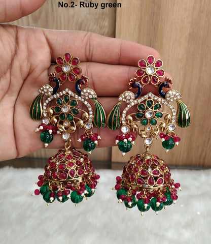 Indian Jhumka Earrings Jewelry/Punjabi Gold  Wedding Indian Jewelry ,ruby green, peach Jhumka Indain asia Earrings