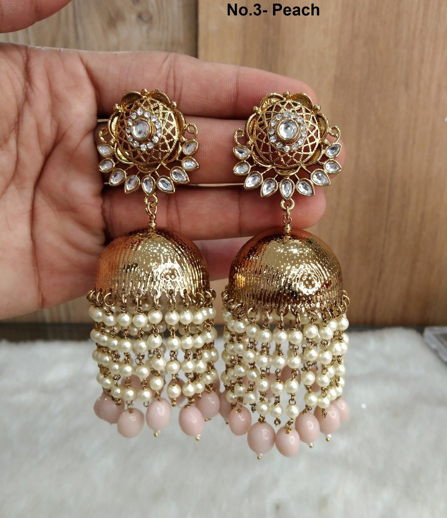 Indian Jhumka Earrings Jewelry/Punjabi Gold  Wedding Indian Jewelry ,ruby green, peach Jhumka Indain asia Earrings