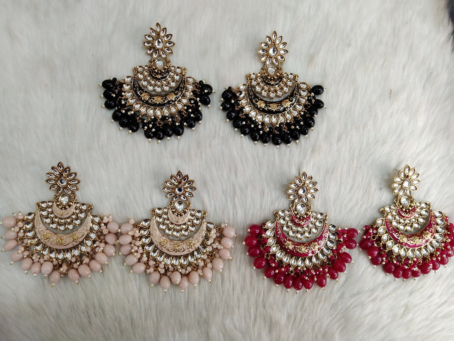 Indian Jewellery/Gold Indian Earrings Tikka Set/Indian Dark pink. black, peach chand balli  Earrings Jewellery/Wedding Bridal Jewelry Set