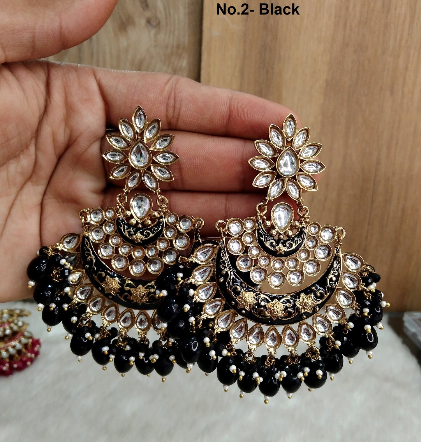 Indian Jewellery/Gold Indian Earrings Tikka Set/Indian Dark pink. black, peach chand balli  Earrings Jewellery/Wedding Bridal Jewelry Set