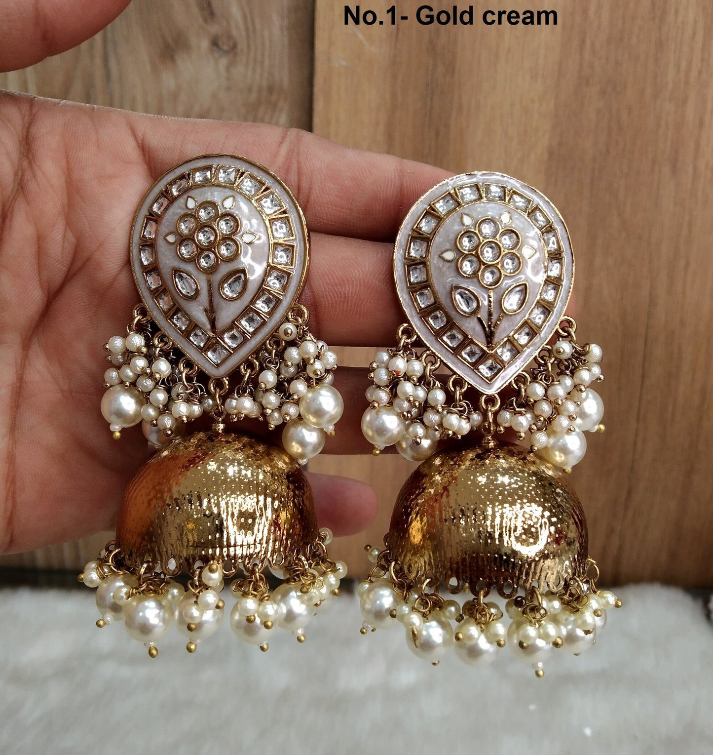 Indian Jhumka Earrings Jewelry/Punjabi Gold  Wedding Indian Jewelry cream , peach  Jhumka asia Earrings