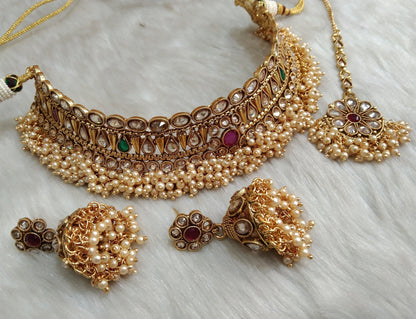 Indian Gold  Jewellery Necklace Set choker set/ Bollywood Style Gold Finish South Indian bridal Jewellery