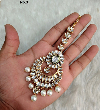 Indian Headpiece Tikka  Jewellery/Gold kundan Maang Tikka /Bollywood Round Hair Headpiece/ Punjabi Indian Jewellery/Kundan Tikka