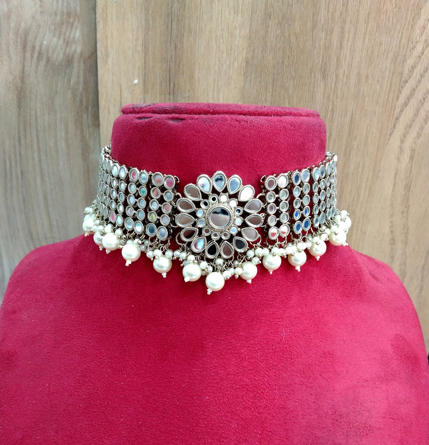 Mirror Kundan Choker Necklace Jewellery Akon Set/ Bridal Bollywood Jewellery Set/Women Choker Set