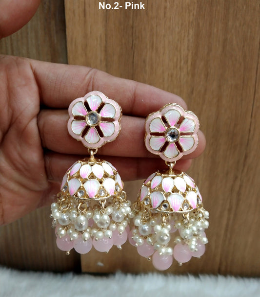 Indian Jhumka Earrings Jewelry/Punjabi Gold  Wedding Indian Jewelry Gajjri ,pink, , gajri , surf, pink  Jhumka Earrings