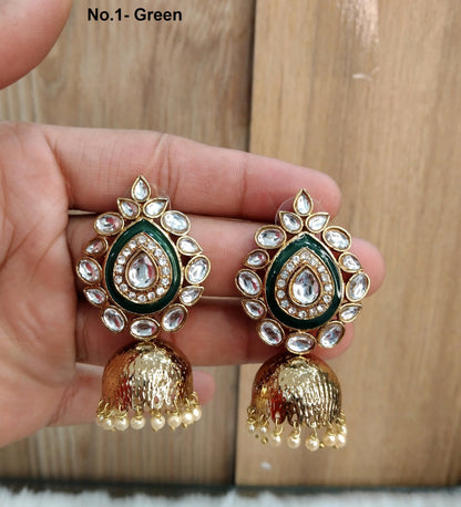 Indian Jhumka Earrings Jewelry/Punjabi Gold  Wedding Indian Jewelry ,green,beige,black, Maroon, Blue Jhumka Indain Earrings/ jhumka earrings