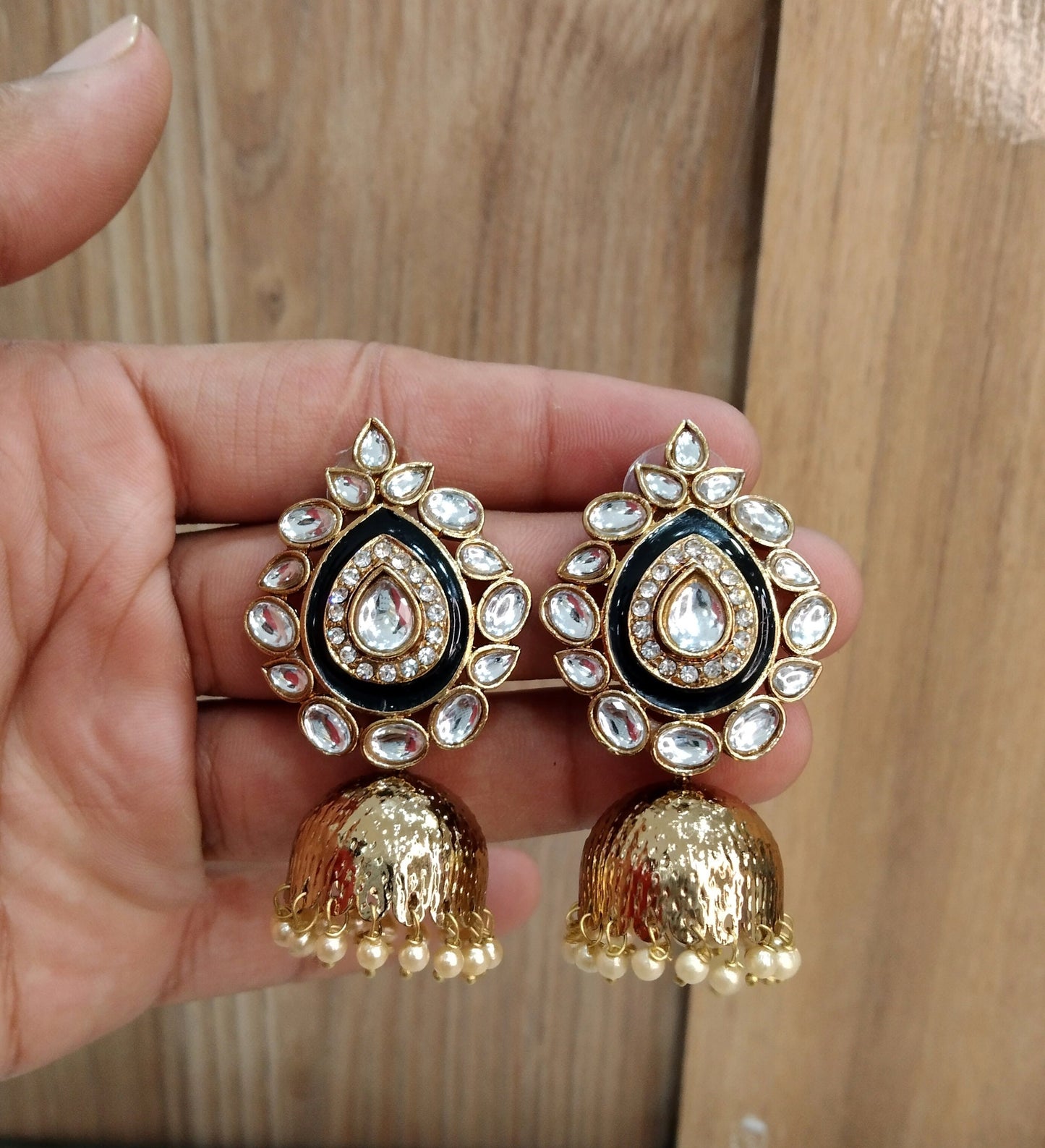 Indian Jhumka Earrings Jewelry/Punjabi Gold  Wedding Indian Jewelry ,green,beige,black, Maroon, Blue Jhumka Indain Earrings/ jhumka earrings