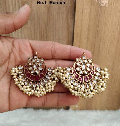 Indian Jewellery/Gold Indian Earrings Tikka Set/Indian Pastel Green, maroon,black, blue chand balli  Earrings summer Jewellery