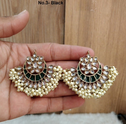 Indian Jewellery/Gold Indian Earrings Tikka Set/Indian Pastel Green, maroon,black, blue chand balli  Earrings summer Jewellery