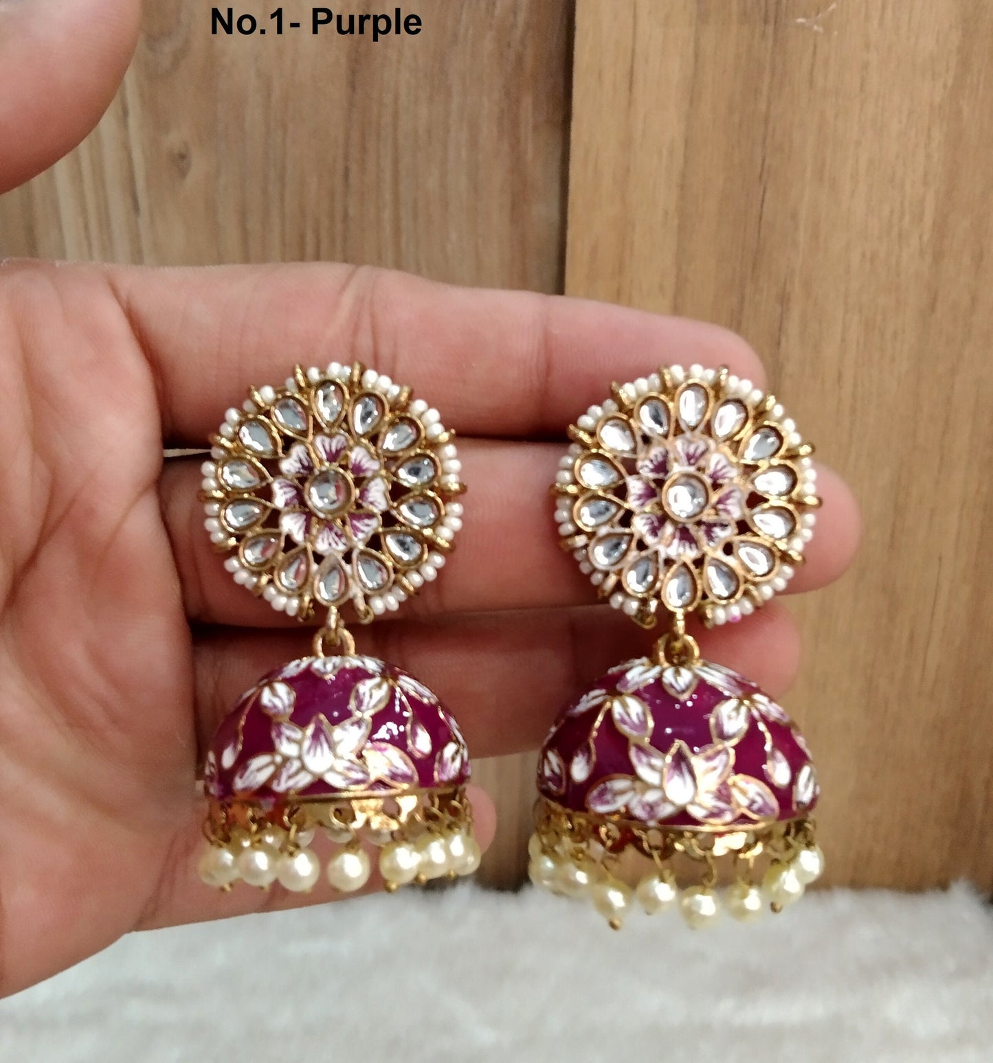 Indian Jhumka Earrings Jewelry/Punjabi Gold  Wedding Indian Jewelry Purple , marron, sky blue , green  Jhumka alone Earrings