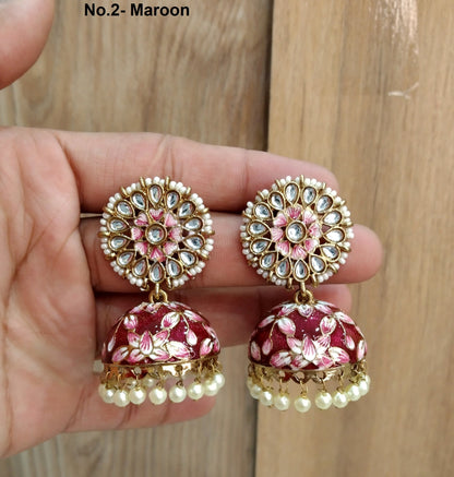 Indian Jhumka Earrings Jewelry/Punjabi Gold  Wedding Indian Jewelry Purple , marron, sky blue , green  Jhumka alone Earrings