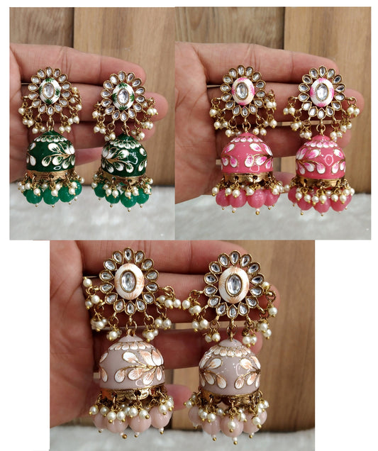 Indian Jhumka Earrings Jewelry/Indian Jewelry green , peach, pink Jhumka atif Earrings