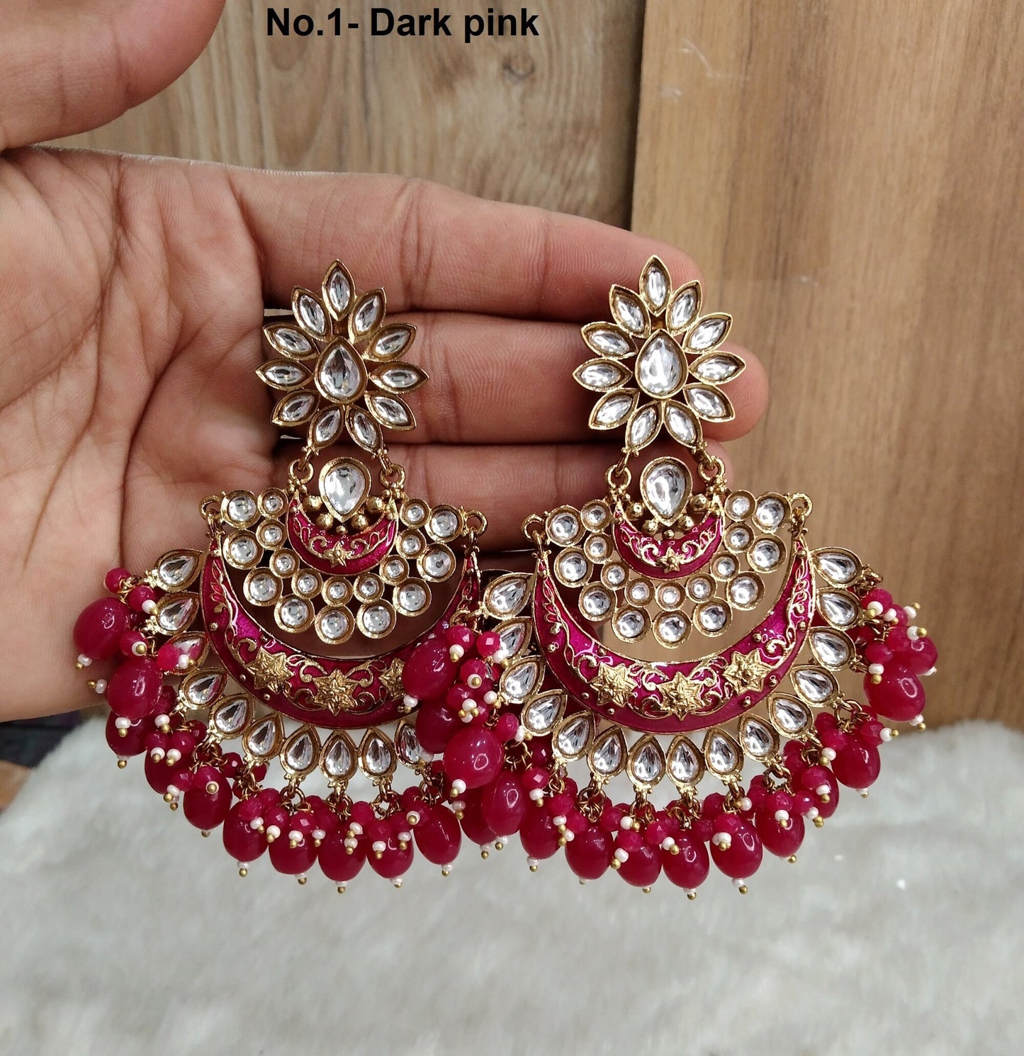 Indian Jewellery/Gold Indian Earrings Tikka Set/Indian Dark pink. black, peach chand balli  Earrings Jewellery/Wedding Bridal Jewelry Set